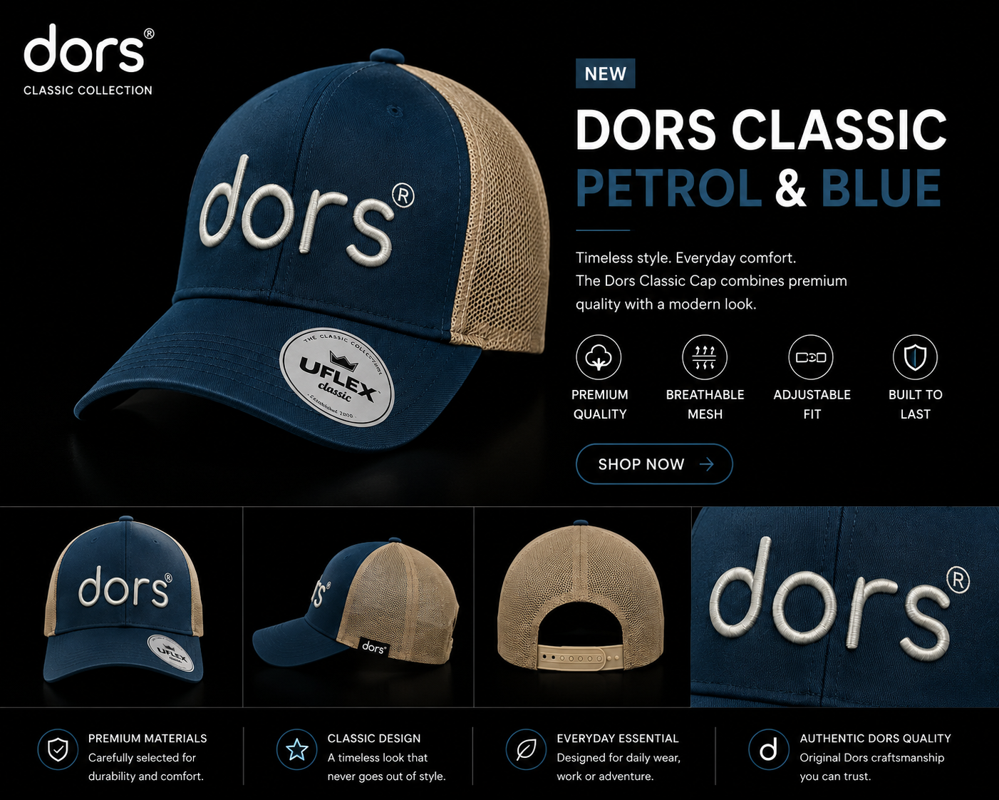 dors Classic CAP - Petrol blue & Sand