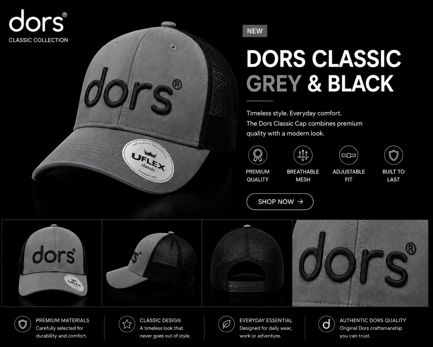 dors Classic Cap – Grey & Black