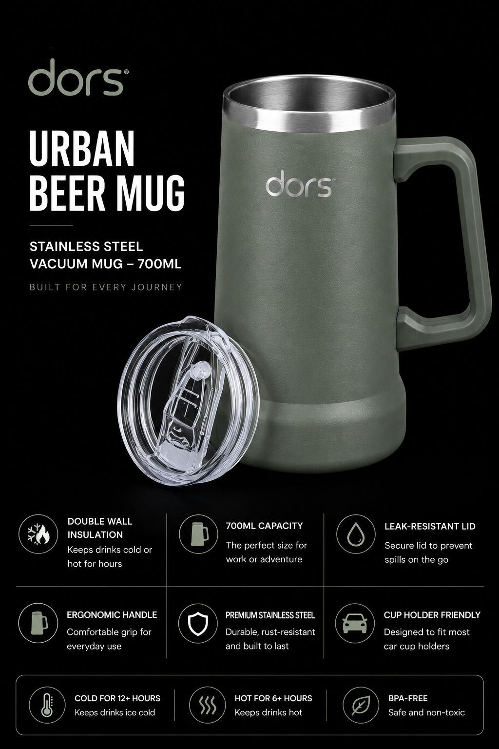 dors Urban beer / coffee mug 700ml Moss Green