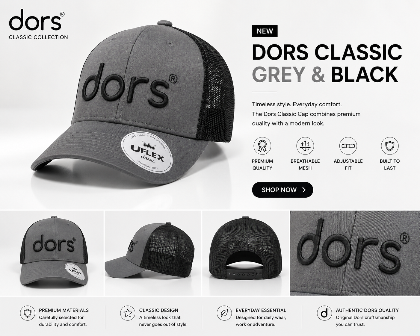 dors Classic Cap – Grey & Black