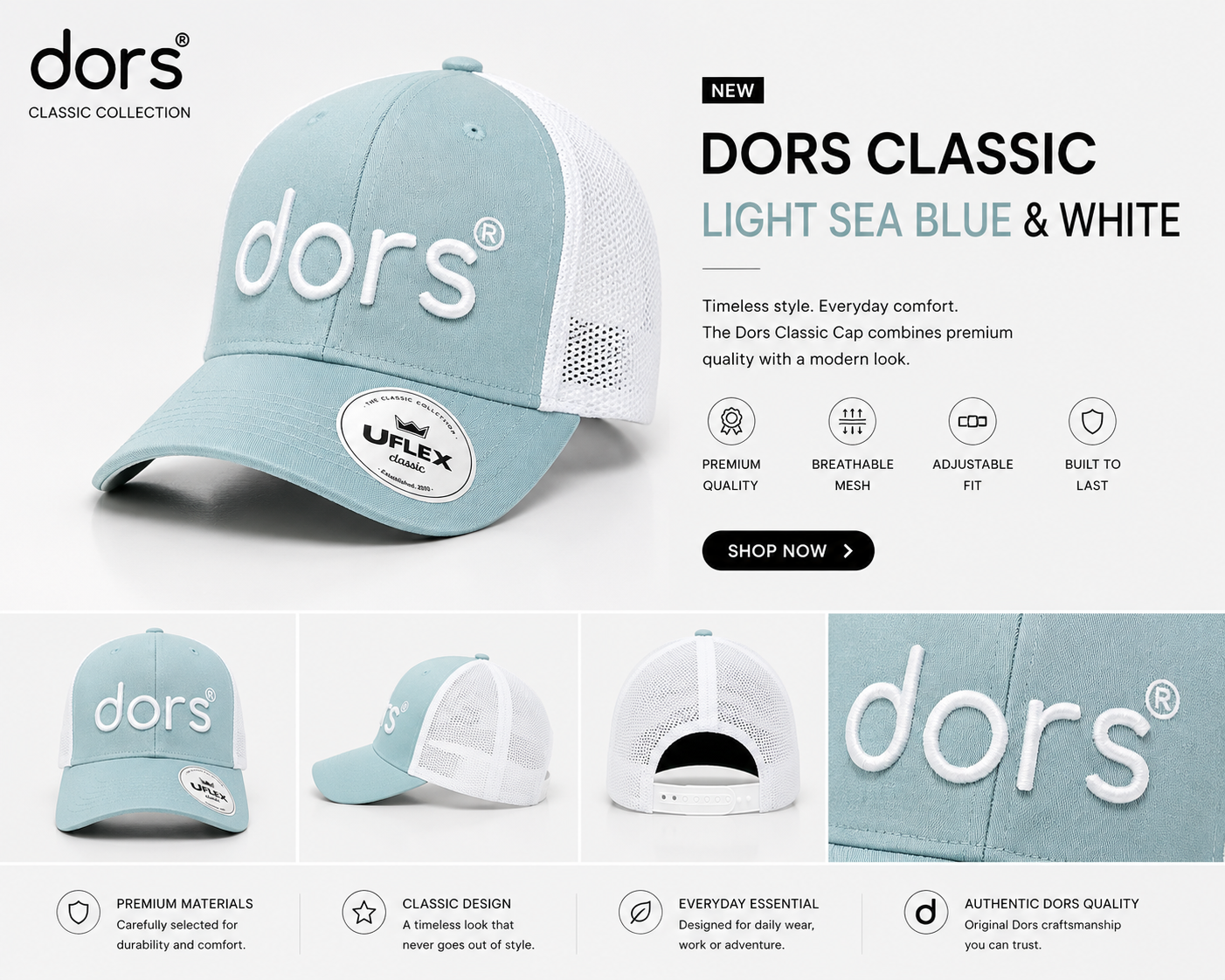 dors Classic Cap – Light Sea Blue &amp; White