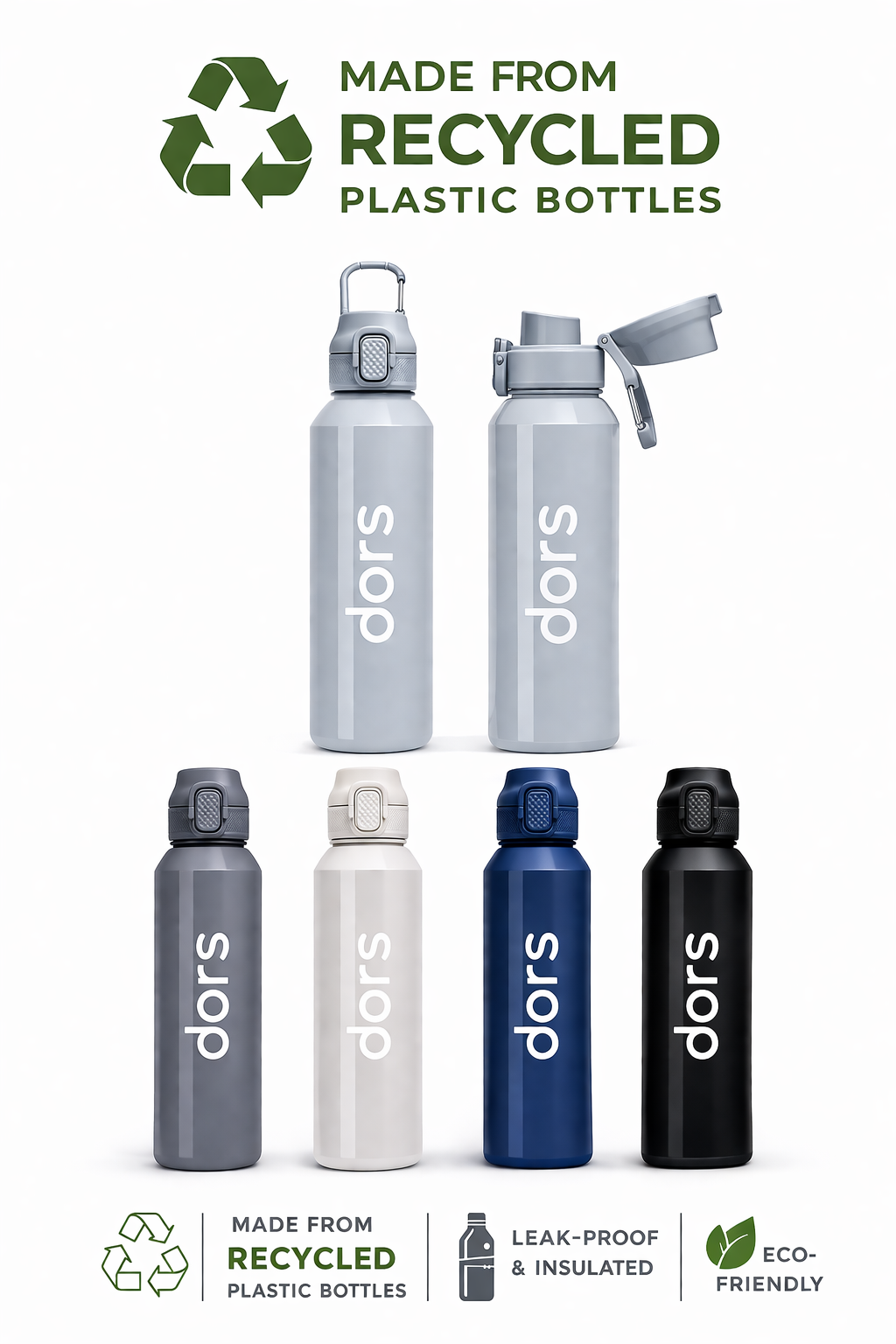 dors RPET Safety lock Clip Recycled Water Bottle X 1 - Made from recycled plastic bottles