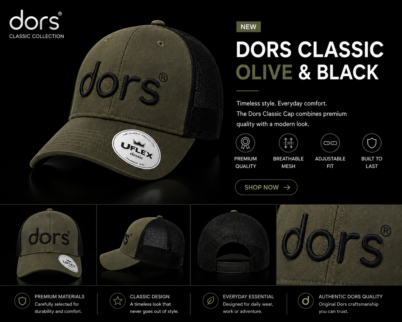 dors Classic Cap – Olive & Black