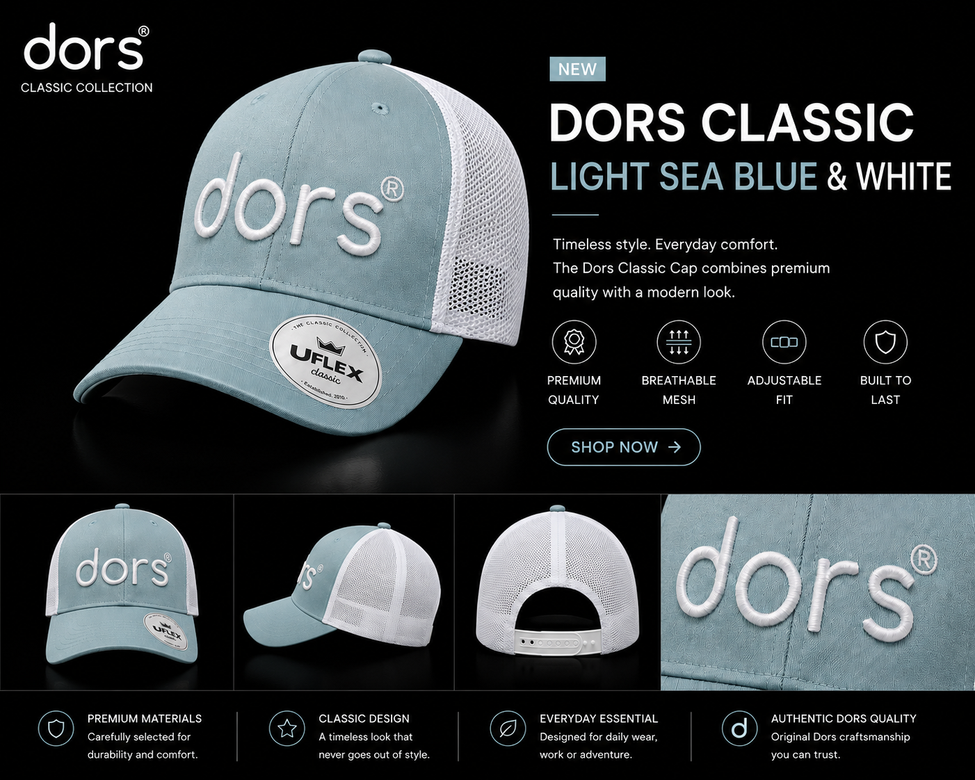 dors Classic Cap – Light Sea Blue &amp; White