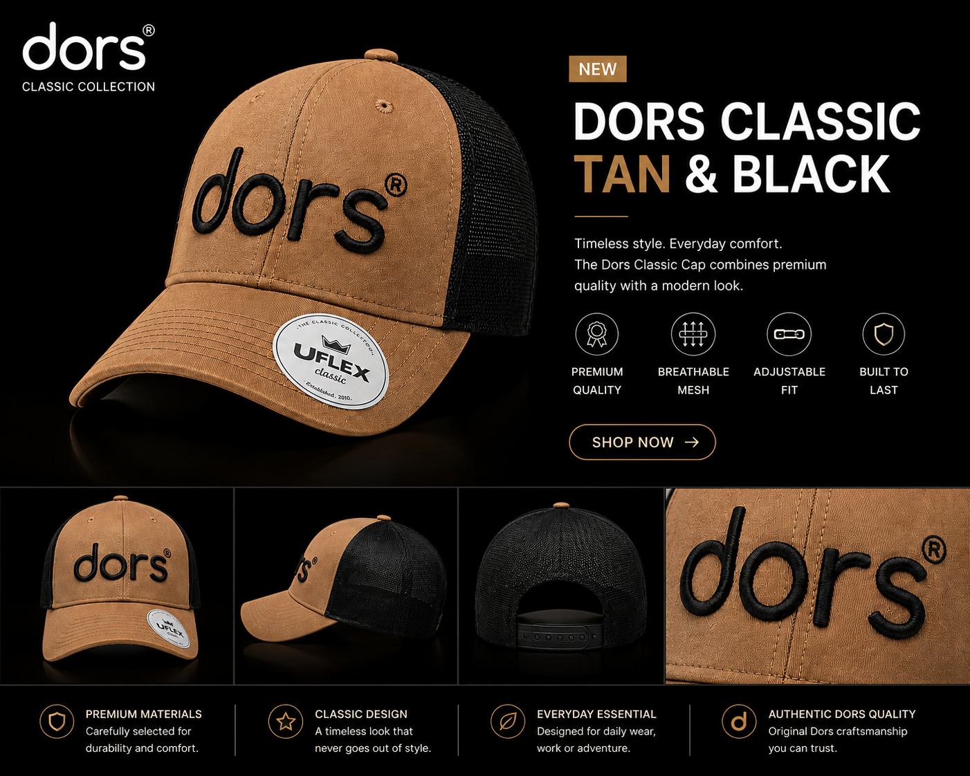 dors Classic Cap – Tan & Black