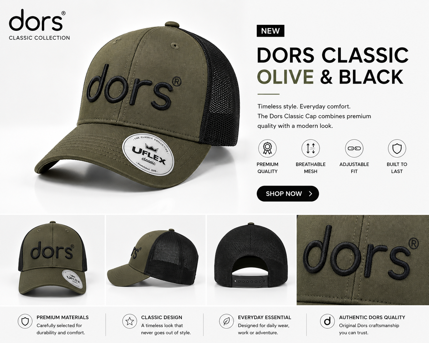 dors Classic Cap – Olive & Black