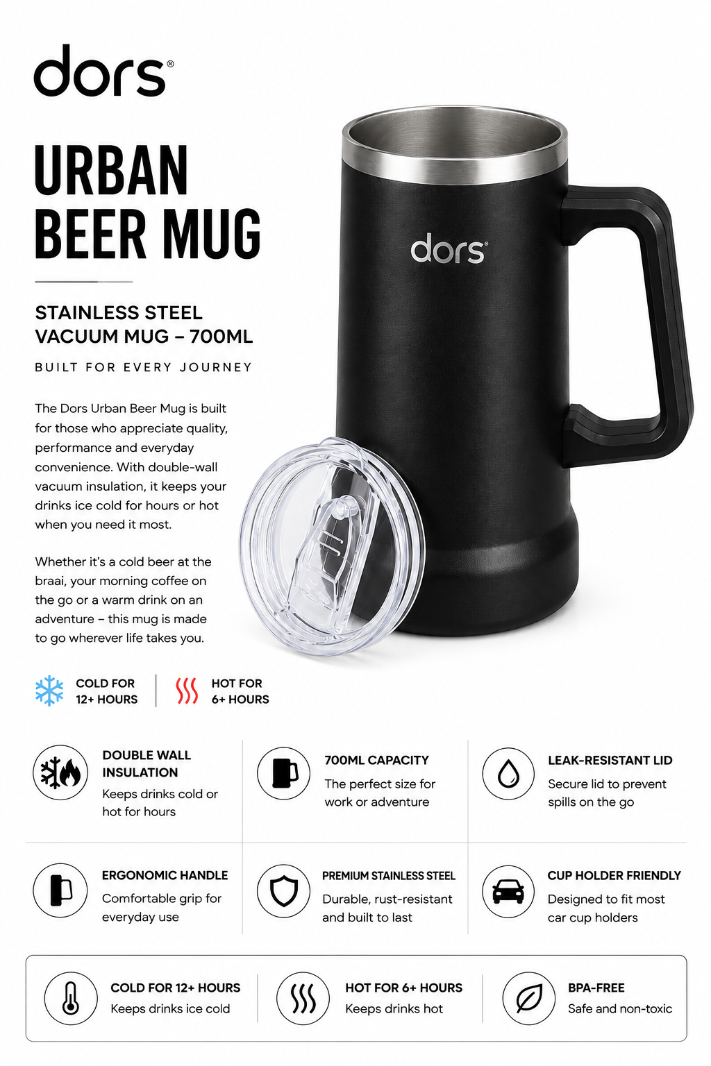 dors Urban Beer / coffee Mug 700ml Black