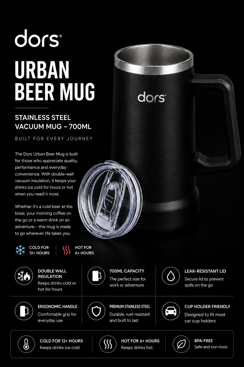 dors Urban Beer / coffee Mug 700ml Black